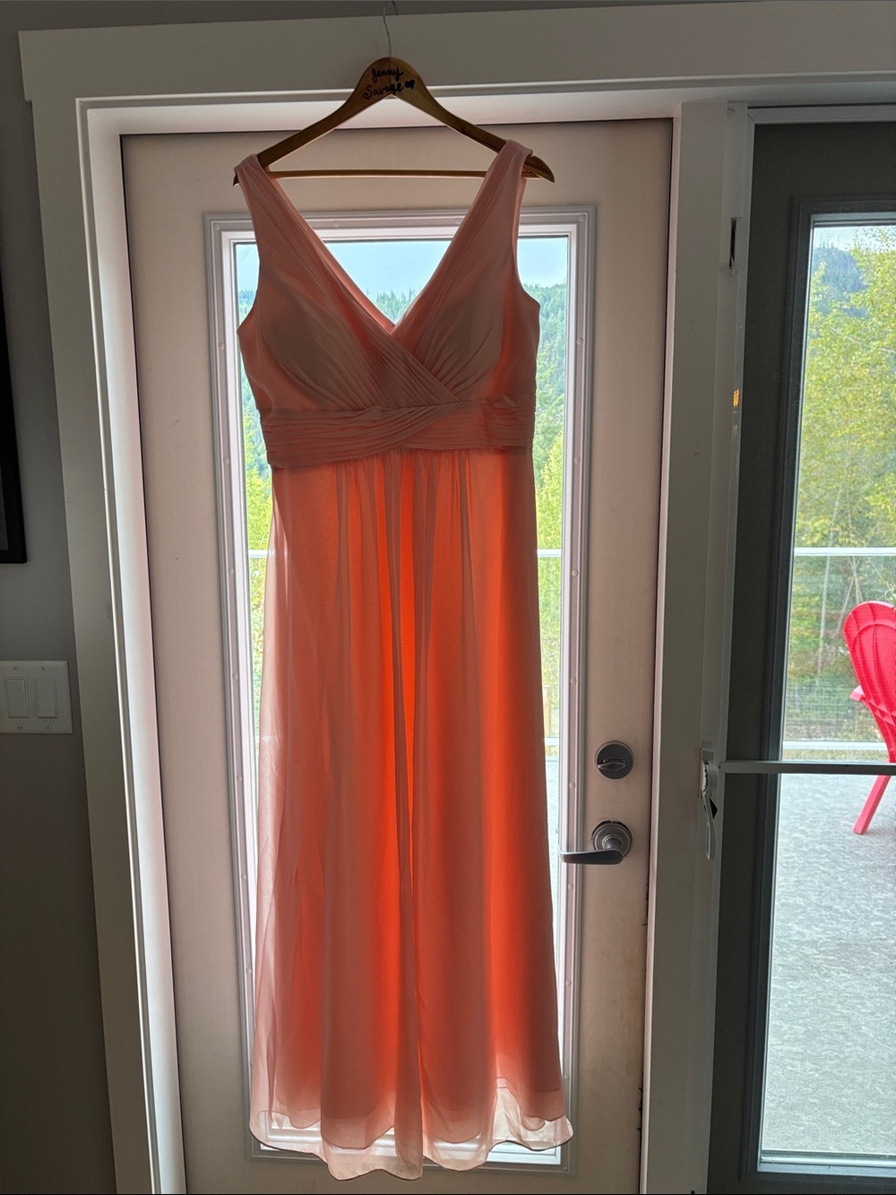 Chiffon V-Neck Long Petal Pink Bridesmaid Dress